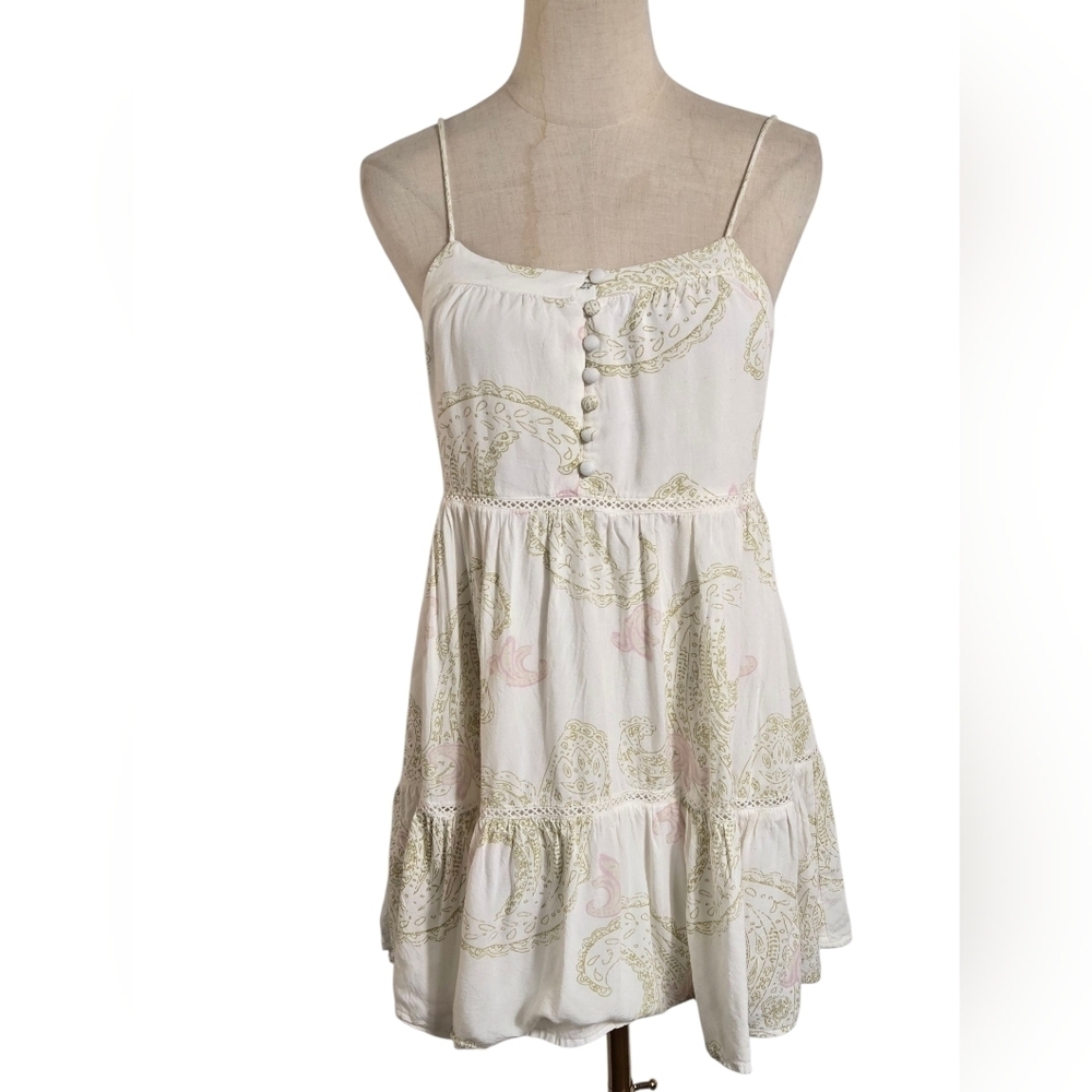 Urban Outfitters Cream and Green Mini Dress